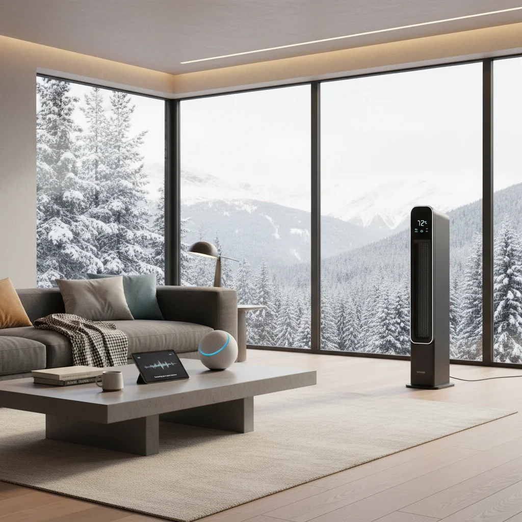 AeroHeat Portable Smart Heater warming a modern living room during winter.