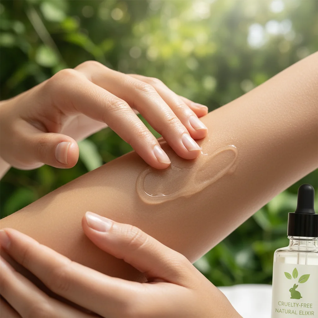 Applying cruelty-free serum with natural ingredients