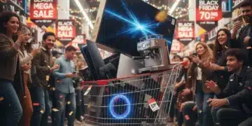 Shopping cart filled with big-ticket items during Black Friday sale