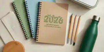 Assortment of eco-friendly school supplies for Back-to-School 2026, including recycled notebooks and bamboo pens.