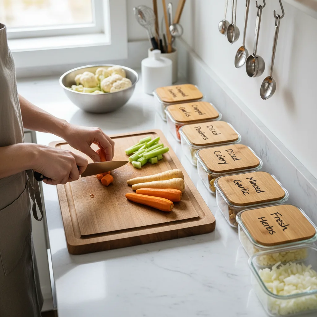 Person chopping vegetables for Thanksgiving, demonstrating efficient meal prep.