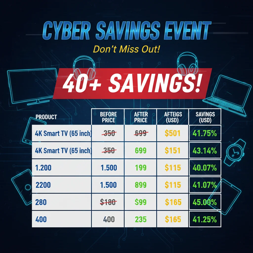 Comparison chart showing 40 percent plus savings on electronics during Black Friday in July