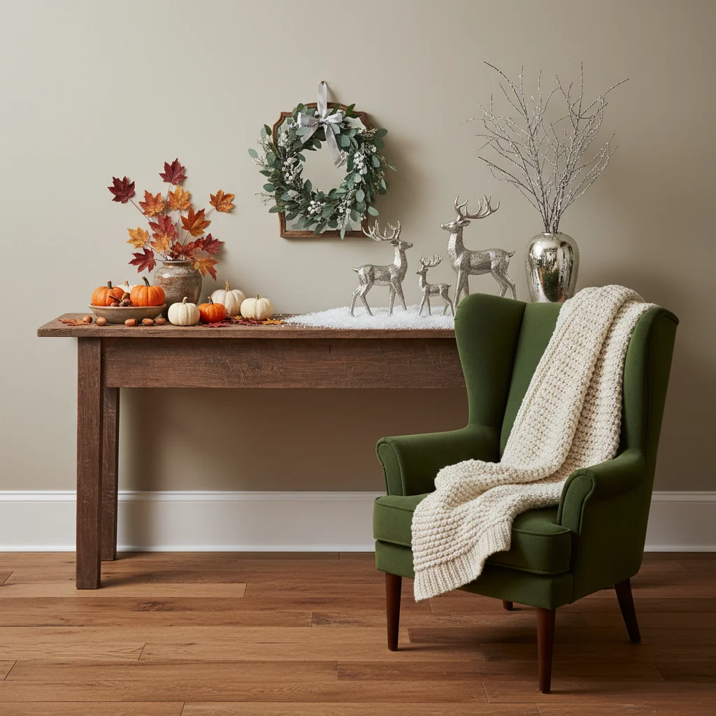 Entryway console table with elegant winter decor