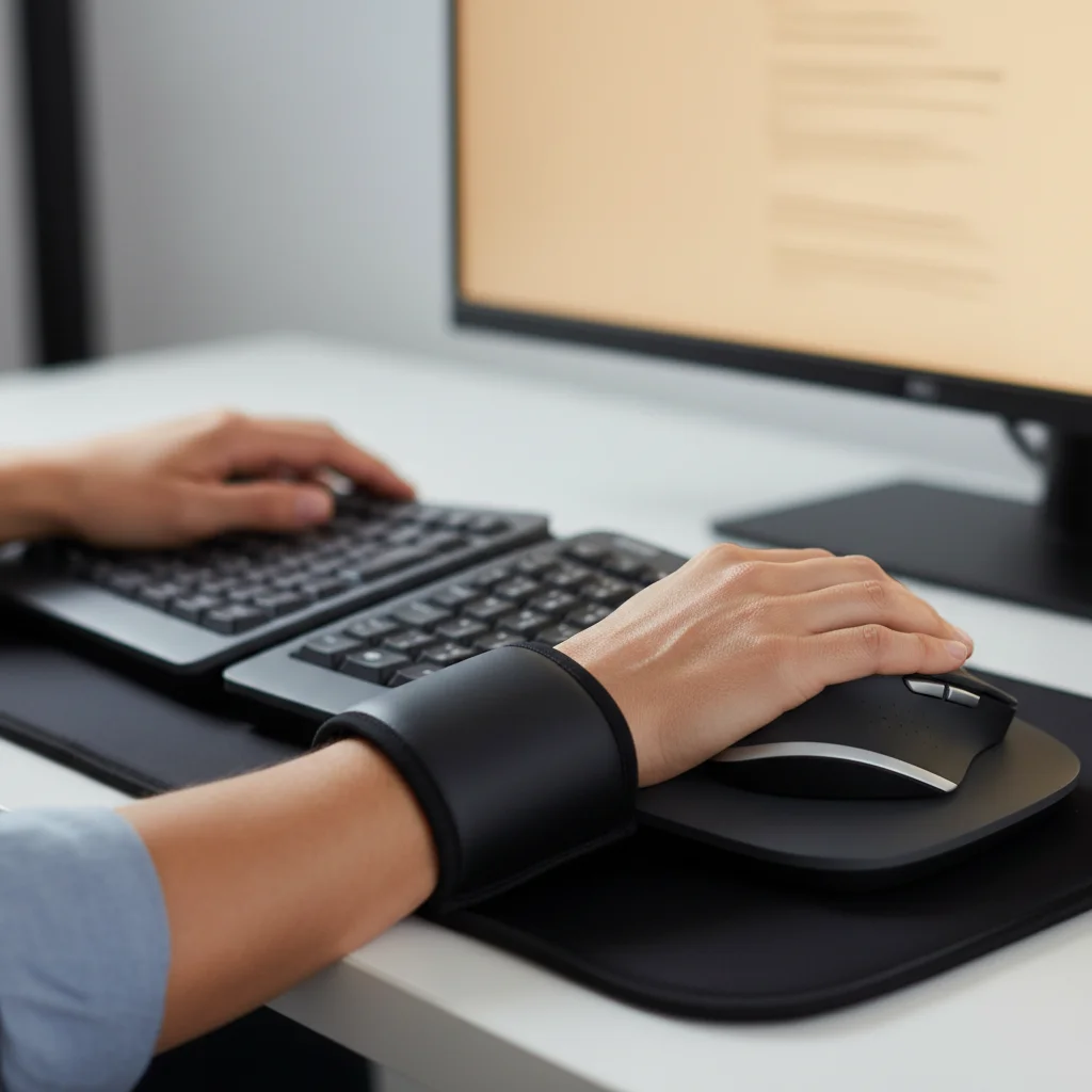 Hands on ergonomic keyboard and mouse with wrist support