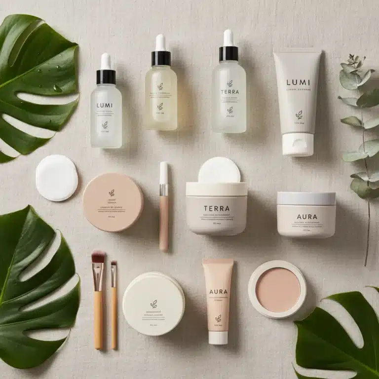 Assortment of ethical beauty products with sustainable packaging