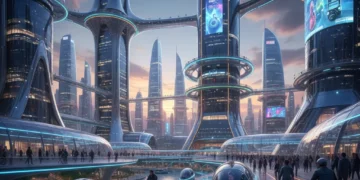 Futuristic urban landscape with diverse personal mobility solutions