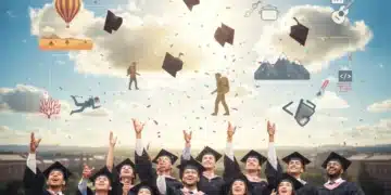 Graduates celebrating with caps in air, symbolizing successful completion and exciting future experiences.