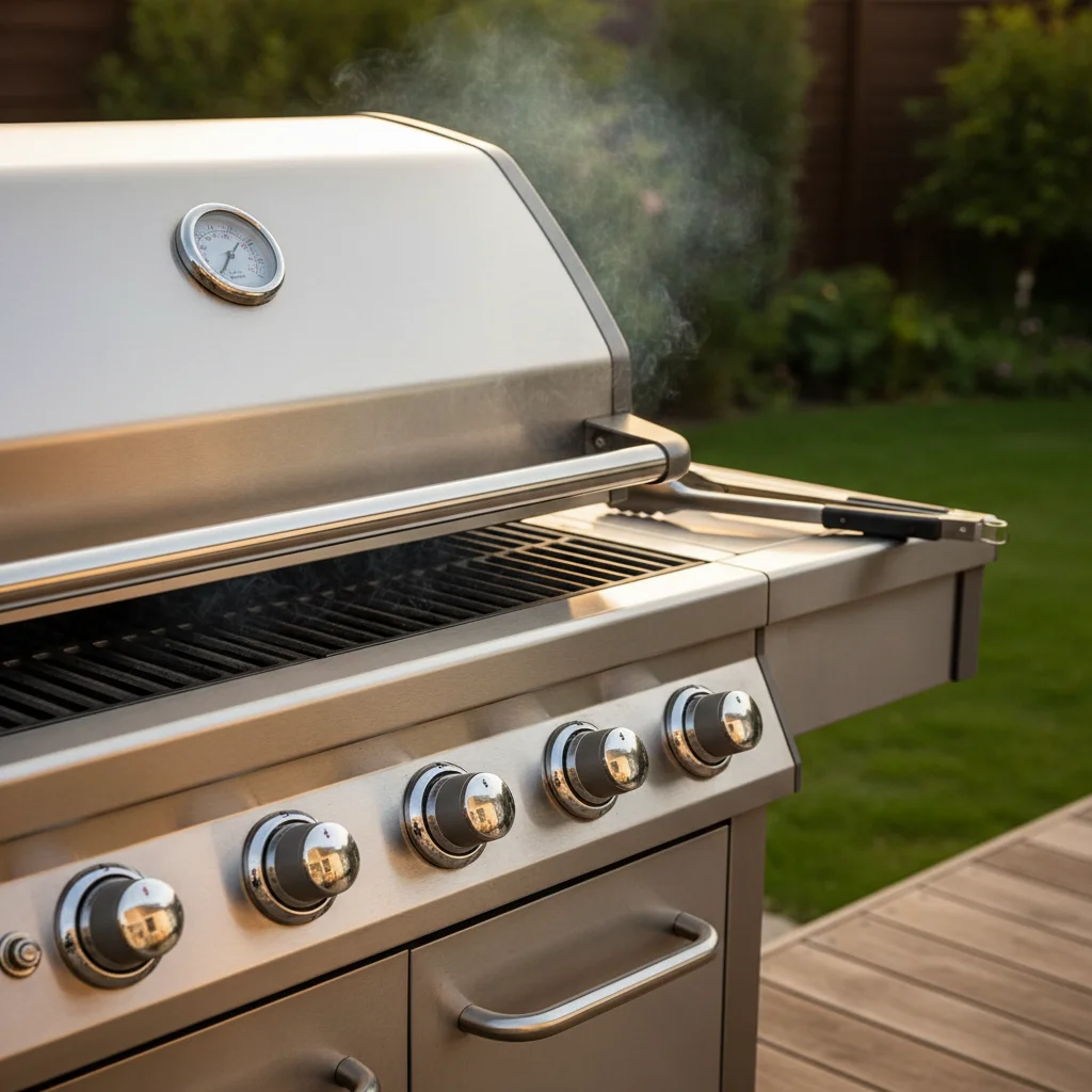 Detailed view of a high-performance gas grill ready for Fourth of July BBQ