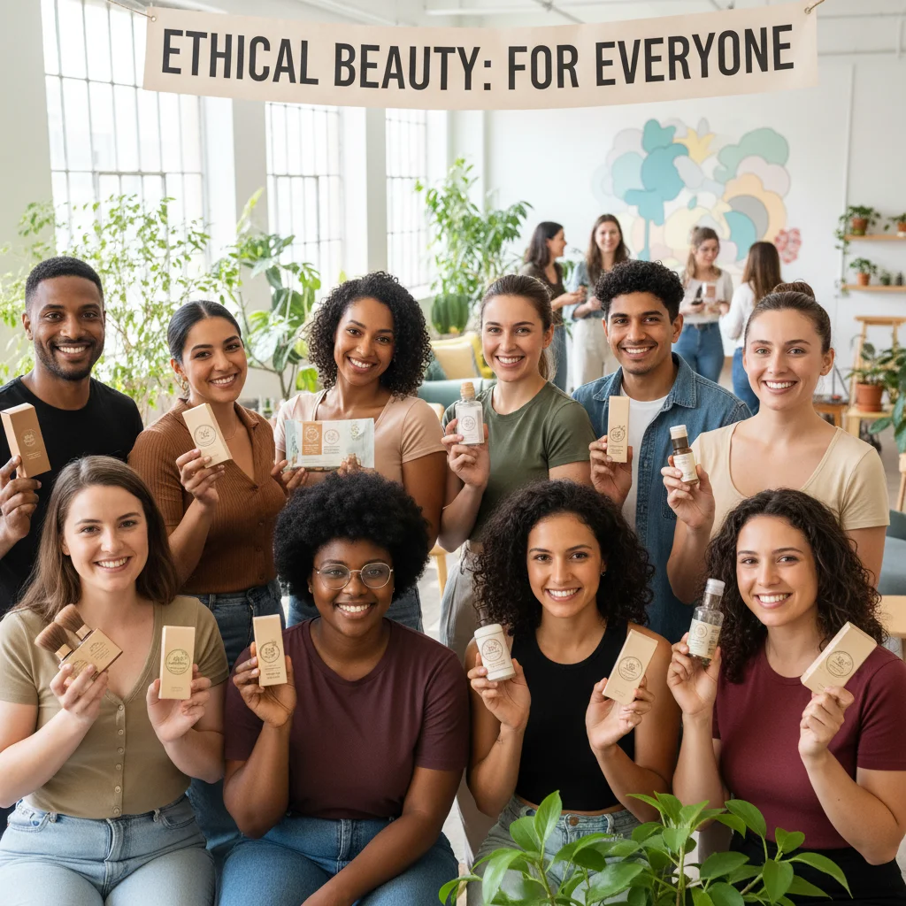 Diverse people celebrating inclusive ethical beauty
