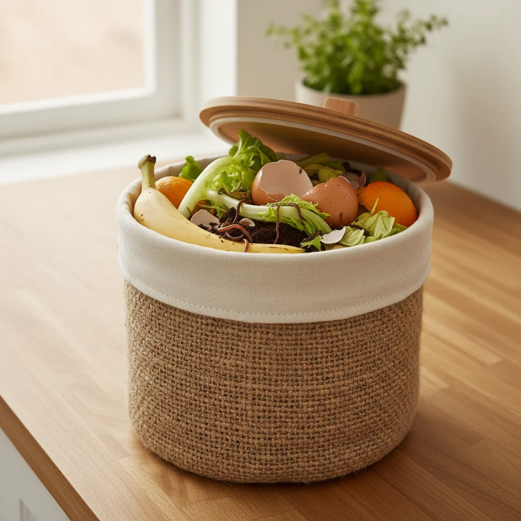 Indoor compost bin with organic kitchen waste