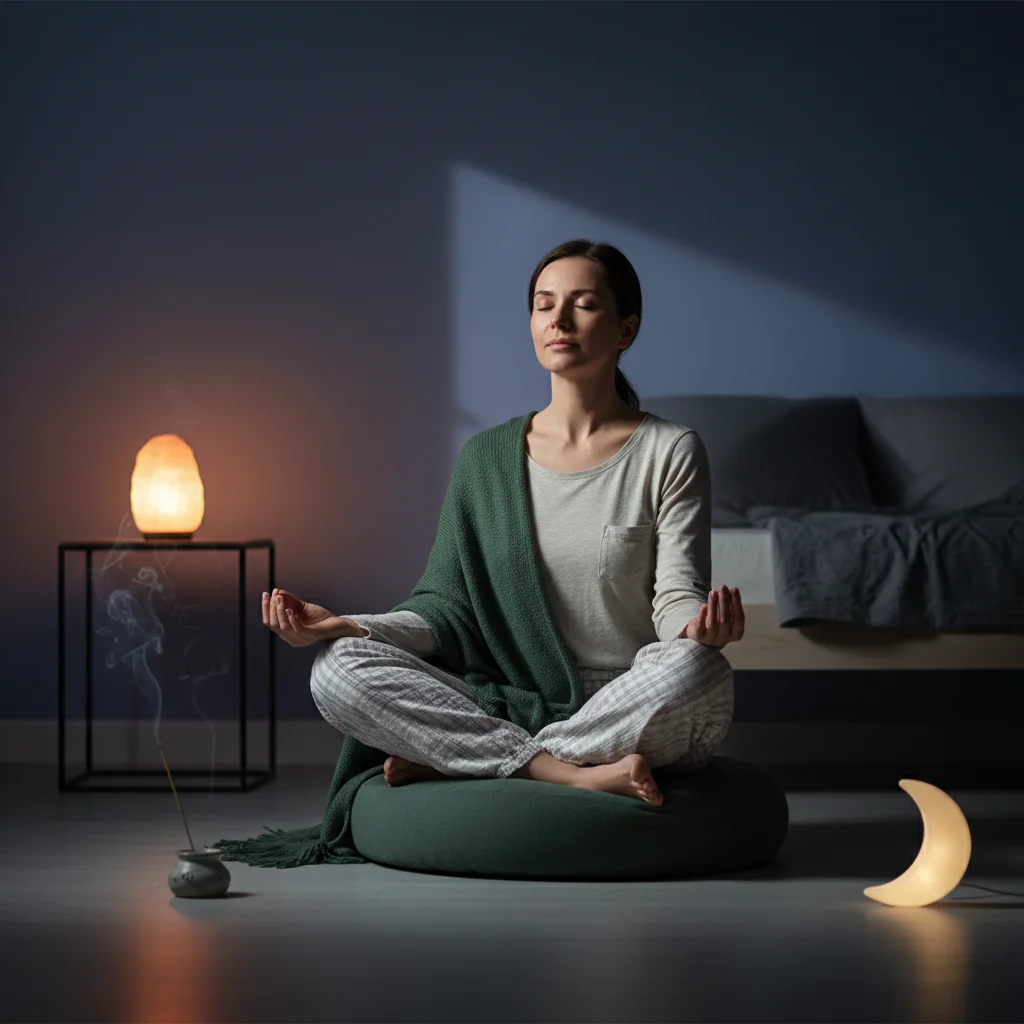 Person meditating for pre-sleep relaxation