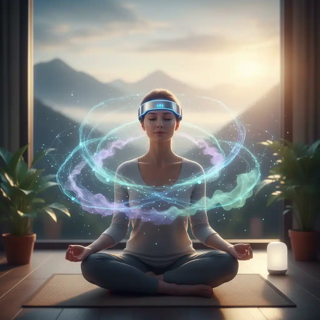 Person meditating with a brainwave-sensing headband for mental wellness