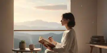 Mindful Mornings: Boost Productivity 25% with a 30-Day Digital Detox Person enjoying a peaceful, device-free morning routine, meditating by a window.