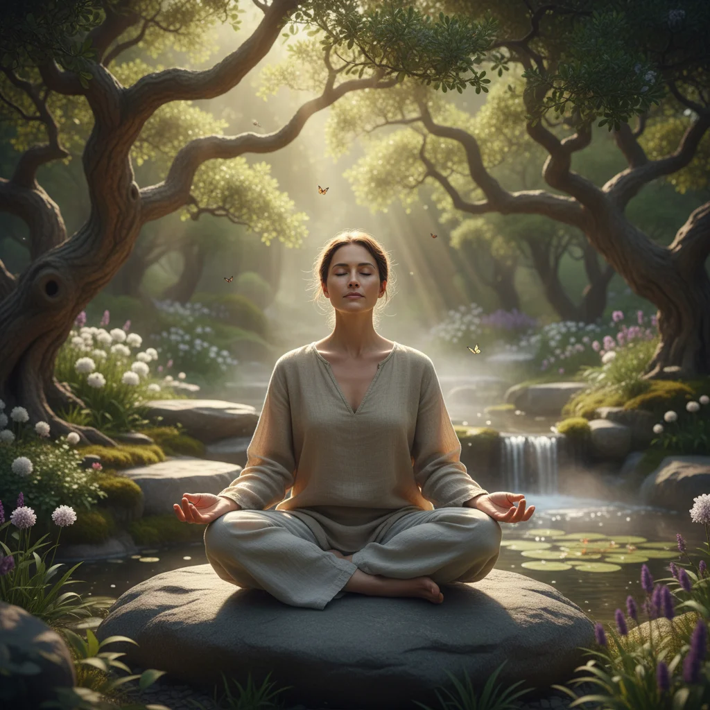 Person meditating outdoors, practicing mindfulness for well-being