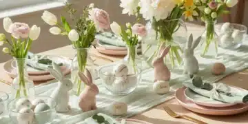 Easter Decor 2026: Pastel Palettes for Modern Homes (Budget-Friendly Solutions) Modern Easter table setting with pastel decor and fresh flowers.