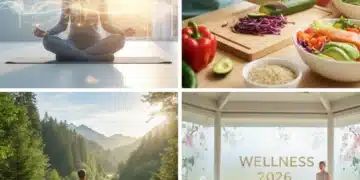 New Year's Resolutions 2026: Top 5 Wellness Trends for Higher Success Diverse individuals engaging in modern wellness activities, symbolizing New Year's Resolutions for 2026.