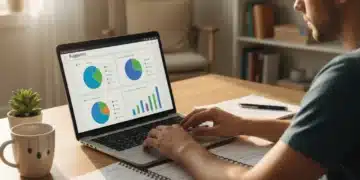 Master Mindful Spending: Track Purchases, Uncover 15% Savings by 2026 Person tracking expenses on laptop, visualizing mindful spending