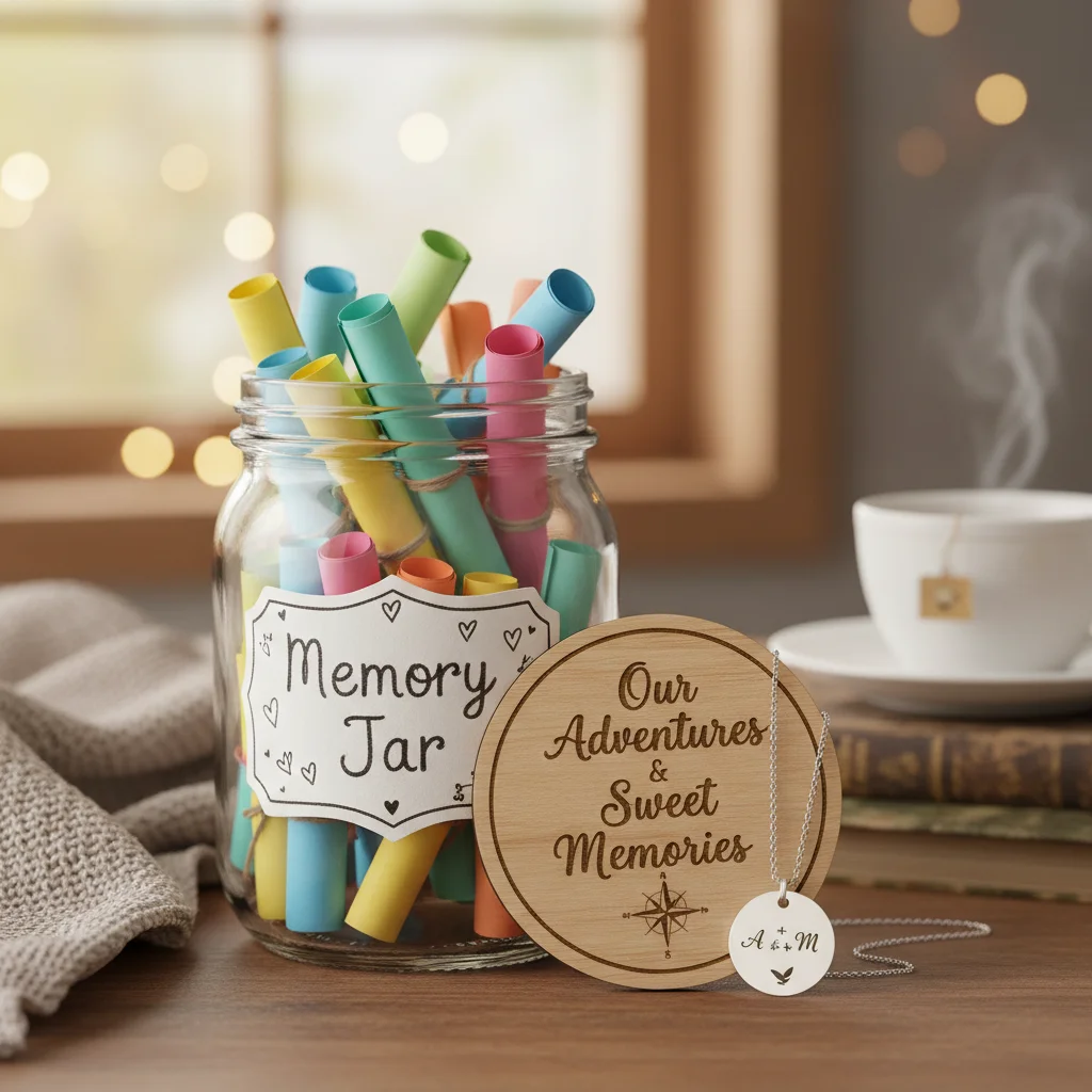 Personalized memory jar and custom engraved gift reflecting thoughtful Valentine's Day 2026 ideas.