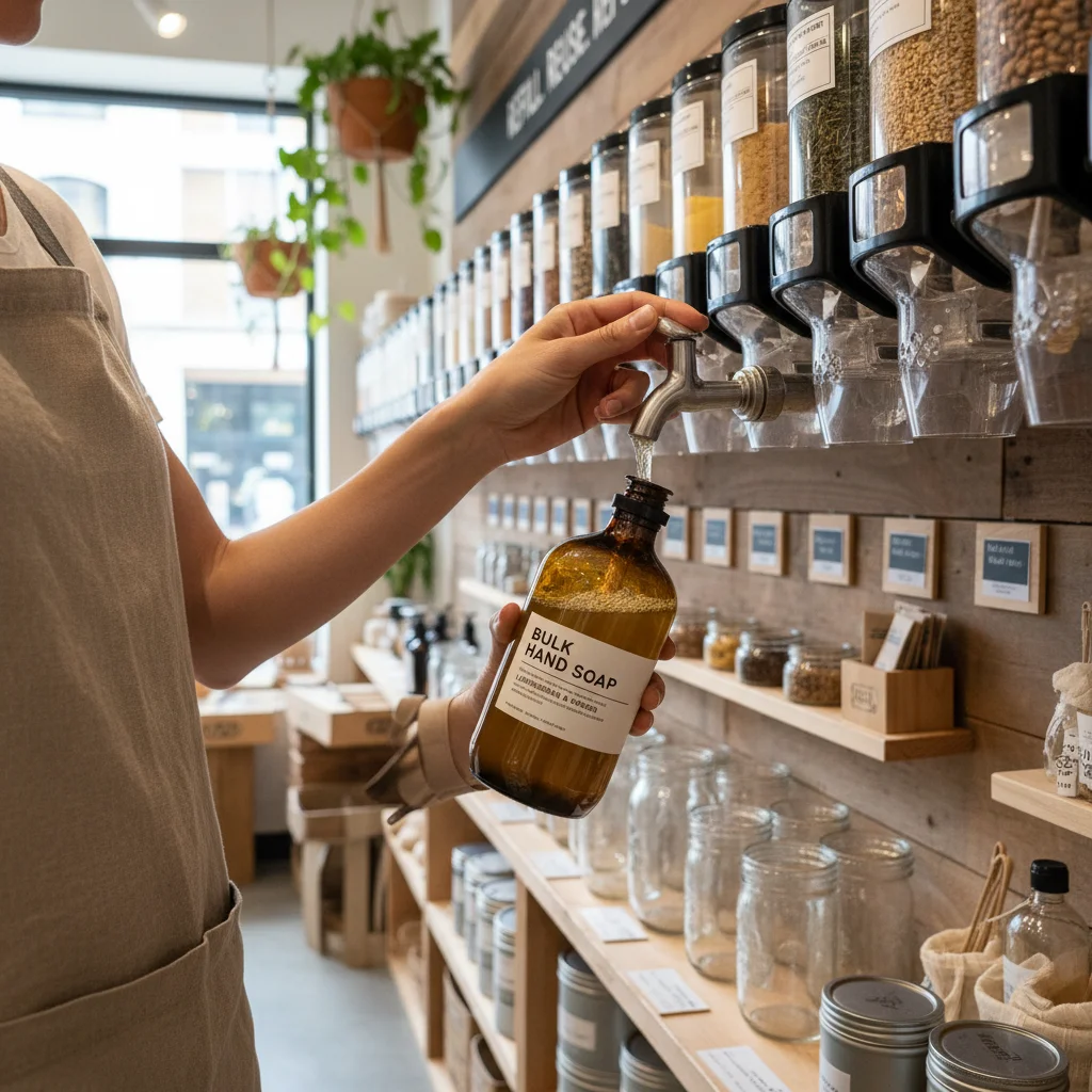 Refilling reusable bottle at a zero-waste store