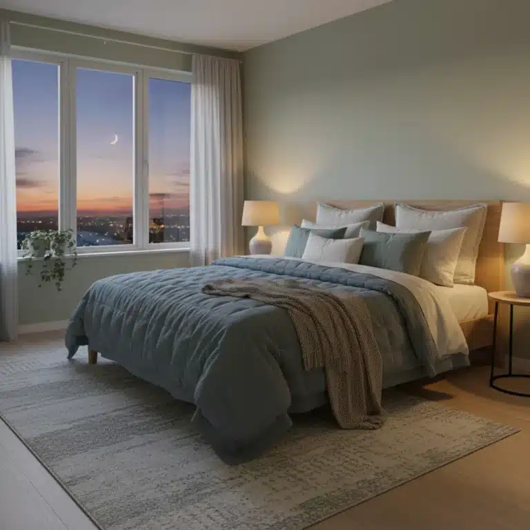 Peaceful bedroom at dusk, inviting restful sleep