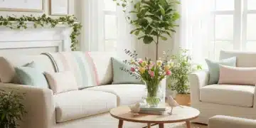 Spring Home Decor: 7 Affordable Trends Under $100 for 2026 Light-filled living room with pastel accents and fresh flowers for spring decor