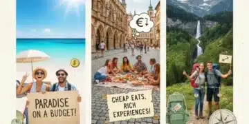 Collage of diverse budget-friendly summer travel destinations for 2026, including beaches, cities, and mountains.