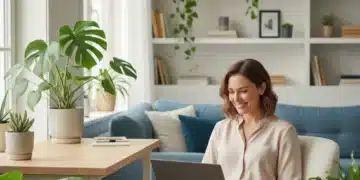 Achieve Work-Life Blend: Strategies for Better Balance in 2026 Woman working remotely, achieving work-life blend in a modern home office