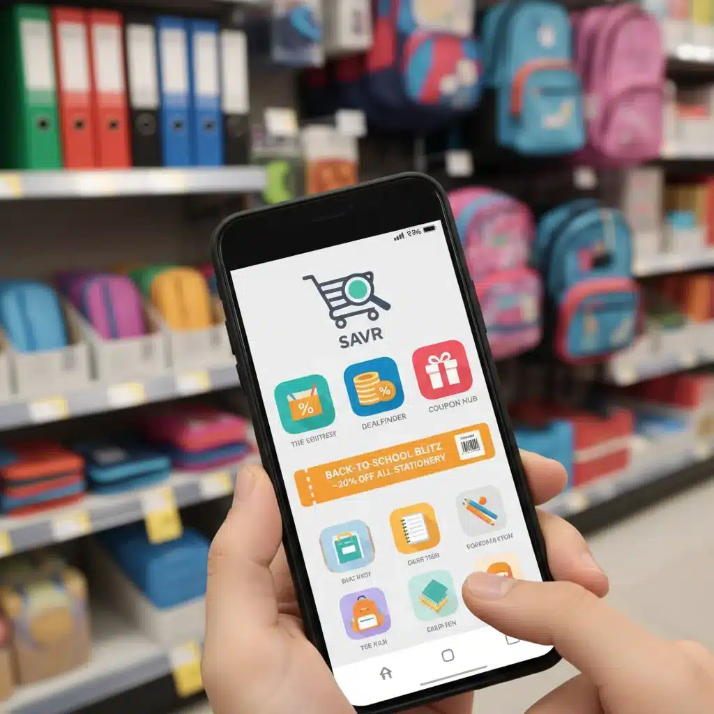Smartphone displaying digital coupons and shopping apps for school supplies