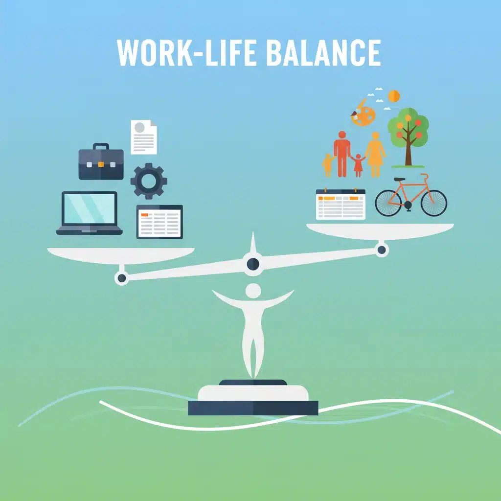 Graphic illustration of a balanced scale representing work and personal life harmony