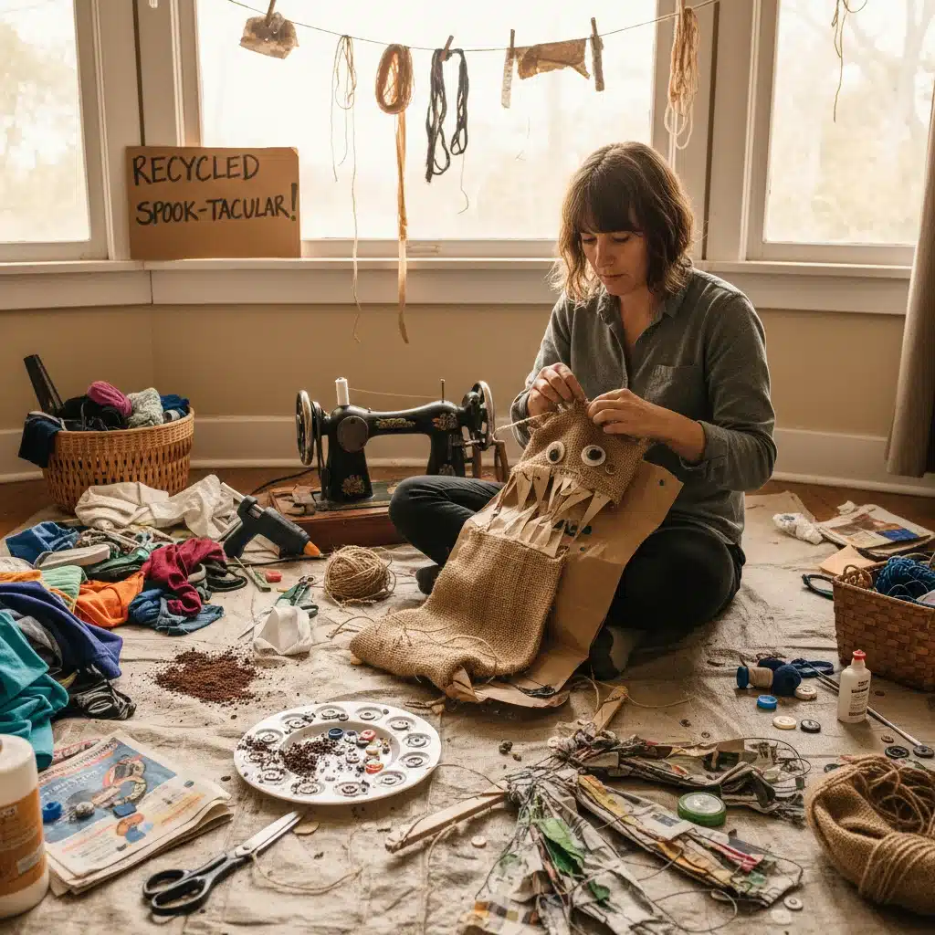 Sustainable DIY Halloween costume creation with recycled materials