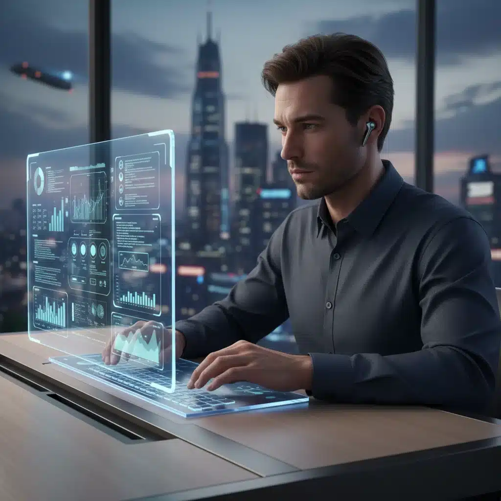 Person wearing ergonomic true wireless earbuds, demonstrating comfort and integration with smart technology.