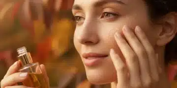 Autumn 2026 Skincare: Combat Dryness with 6 Expert Product Picks (Insider Knowledge) Woman applying hydrating serum to glowing skin with autumn leaves in background