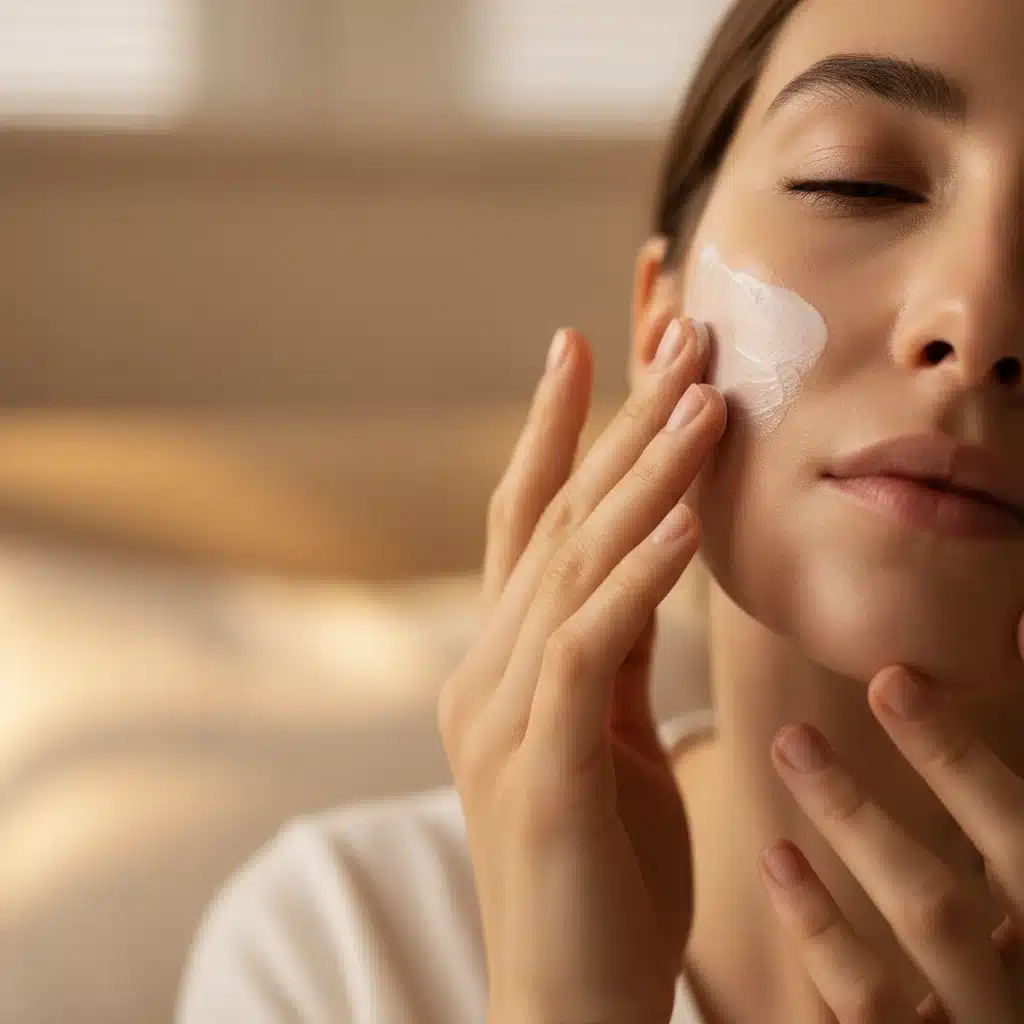 Hands massaging rich facial moisturizer into hydrated skin