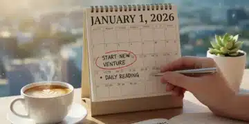 Calendar showing January 1st, 2026, with goal setting tools, symbolizing new year resolutions and planning for success.