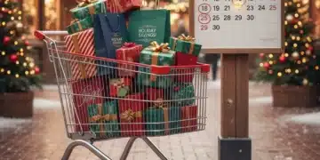 Festive shopping cart with gifts and calendar for early bird holiday sales