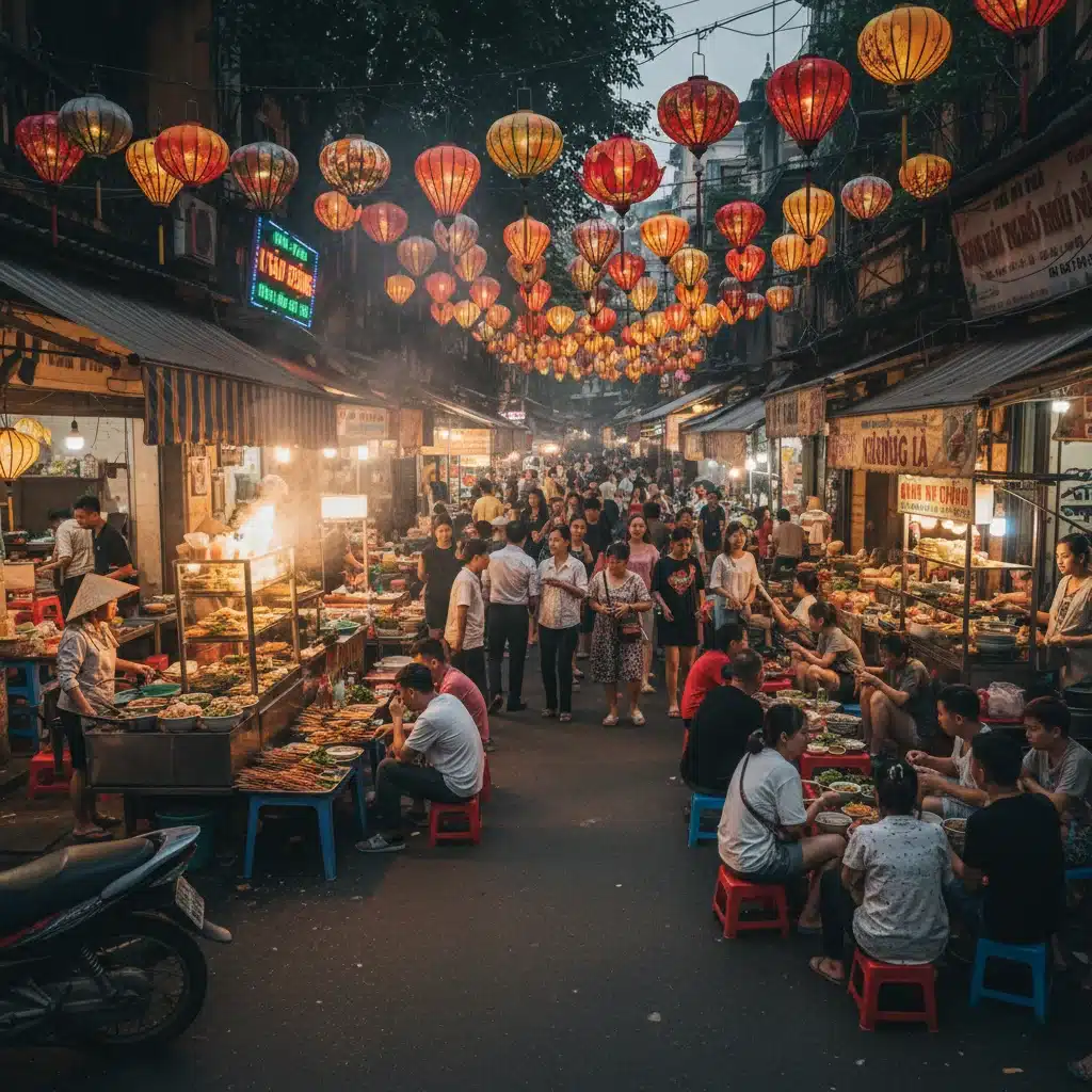 Hanoi street food market vibrant scene