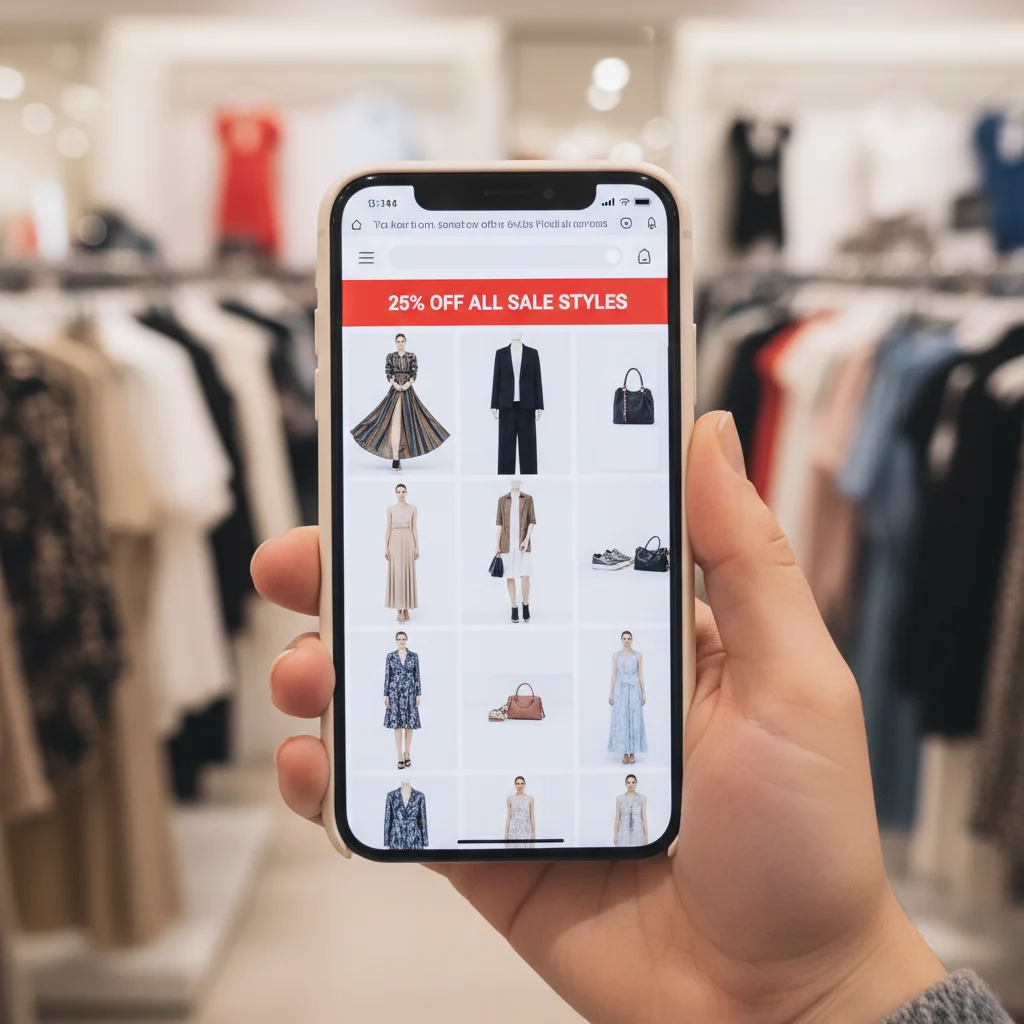 Person shopping online for fall fashion deals on a smartphone