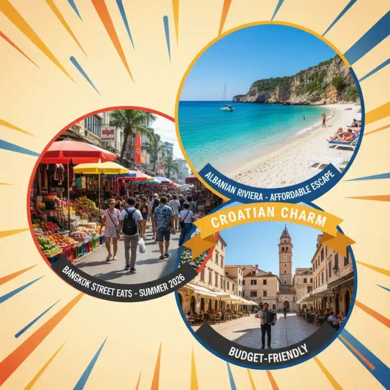 Summer 2026 budget travel destinations collage
