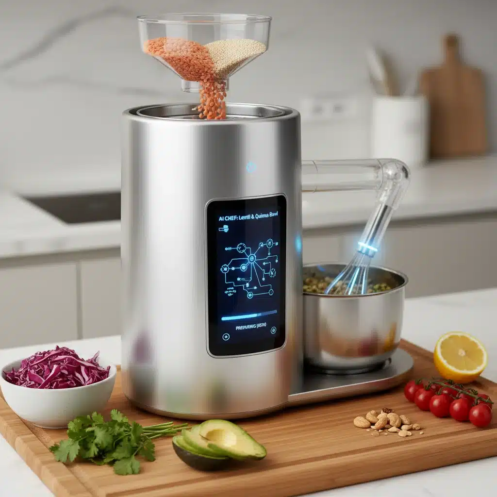 AI-powered smart kitchen appliance with touch screen for meal prep